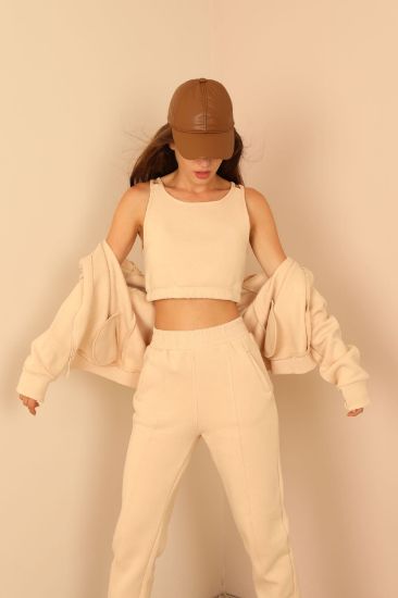 Picture of raising 3 Thread Material Sleevless Crew Neck Woman Suit 3'lü Camel