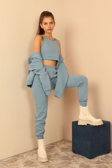 Picture of raising 3 Thread Material Sleevless Crew Neck Woman Suit 3'lü Blue