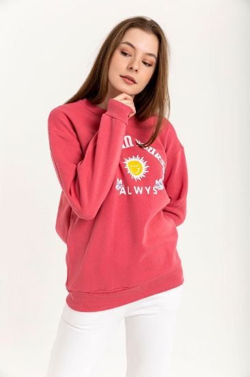 Picture of raising 3 Thread Material Long Maxi Sleeve Basen Size Written Woman Sweatshirt Pink