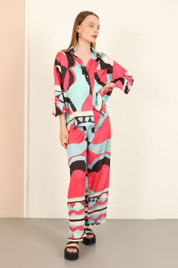 Picture of Satin Material Melange Pattern Woman Suit Fuchsia