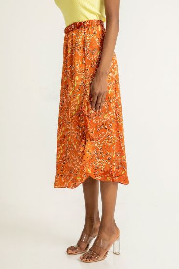 Picture of Satin Material Midi Size Comfortable Kalıp flower Pattern Ruffle Woman Skirt Terra Cotta Tile