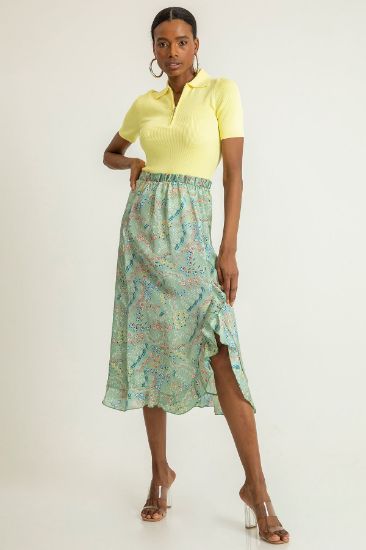 Picture of Satin Material Midi Size Comfortable Kalıp flower Pattern Ruffle Woman Skirt Mint