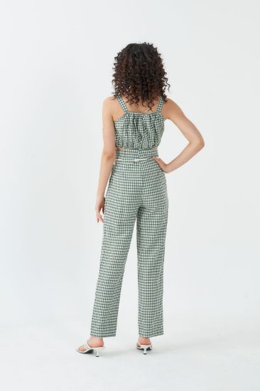 Picture of SDR338 Plaid Crop Blouse Trousers Suit