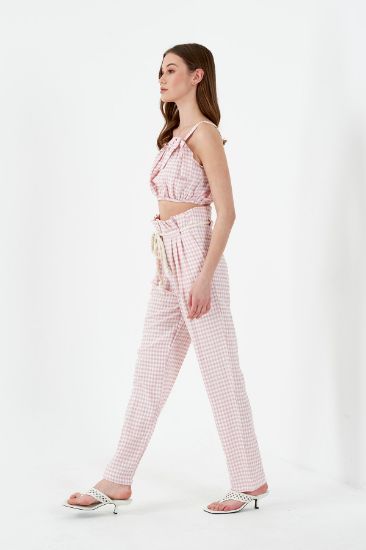 Picture of SDR338 Plaid Crop Blouse Trousers Suit
