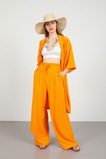 Picture of Seda Linen Material waist Elastic Woman Trousers Orange