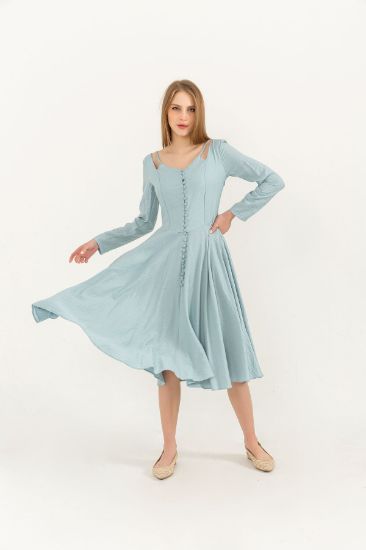 Picture of Seda Linen Material Front Buttoned Askı Detailed&#x20; Woman Dress Bebemavi