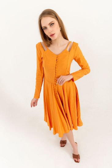 Picture of Seda Linen Material Front Buttoned Askı Detailed&#x20; Woman Dress Orange