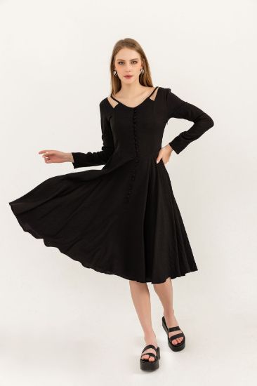 Picture of Seda Linen Material Front Buttoned Askı Detailed&#x20; Woman Dress Black