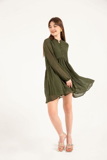 Picture of Chiffon Material tippet Neck Comfortable Kalıp Woman Dress Khaki