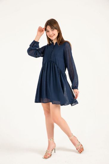 Picture of Chiffon Material tippet Neck Comfortable Kalıp Woman Dress Navy Navy Blue