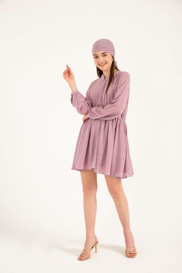 Picture of Chiffon Material tippet Neck Comfortable Kalıp Woman Dress Lilac