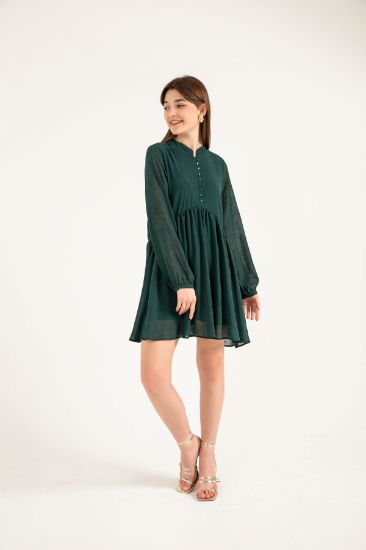 Picture of Chiffon Material tippet Neck Comfortable Kalıp Woman Dress Emerald Emerald Green Green