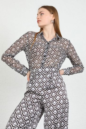 Picture of Chiffon Material Square Pattern Basen Size Woman Shirt Black