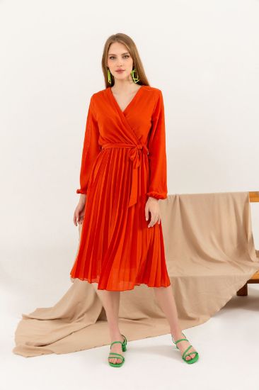 Picture of Chiffon Material Double breasted Neck A Cut Piliseli Woman Dress Orange