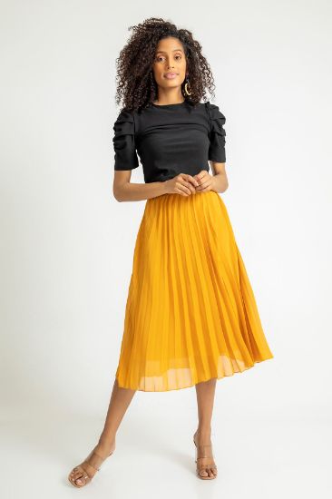Picture of Chiffon Material Midi Size Comfortable Kalıp Piliseli Woman Skirt Mustard Mustard Yellow
