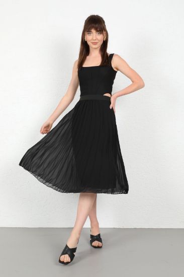 Picture of Chiffon Material Midi Size Comfortable Kalıp Piliseli Woman Skirt Black