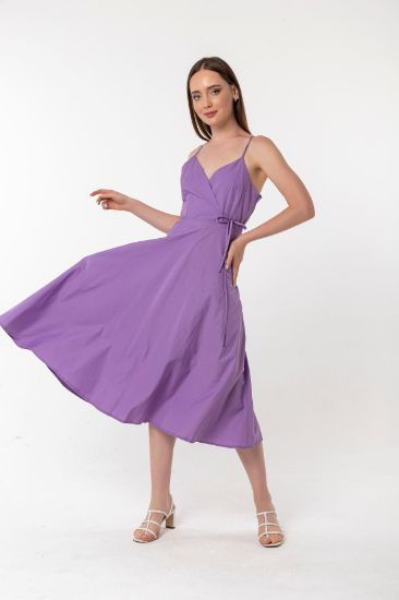 Picture of Soft Woven Strap Double breasted Neck A Cut Woman Dress Lilac