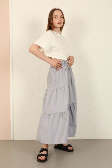 Picture of Soft Woven Material Midi Size Loose Kalıp waist Elastic Woman Skirt Grey