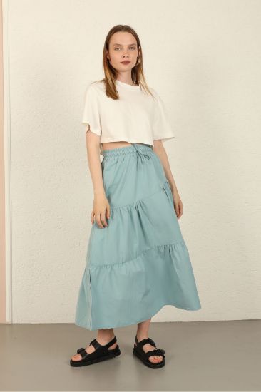 Picture of Soft Woven Material Midi Size Loose Kalıp waist Elastic Woman Skirt Mint