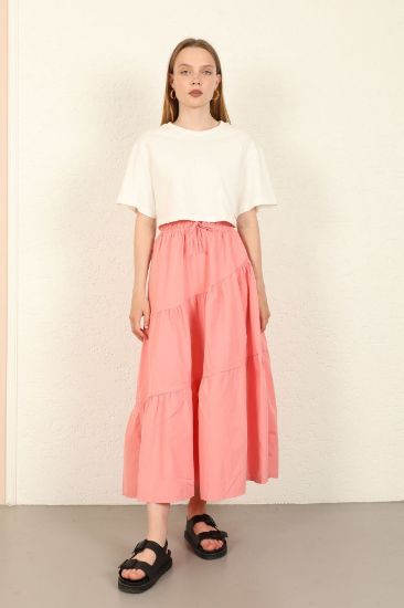 Picture of Soft Woven Material Midi Size Loose Kalıp waist Elastic Woman Skirt Powder