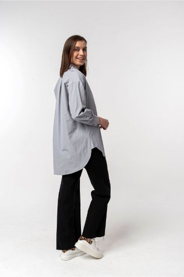 Picture of Soft Woven Material Oversize Loose Button Detailed Woman Shirt Grey