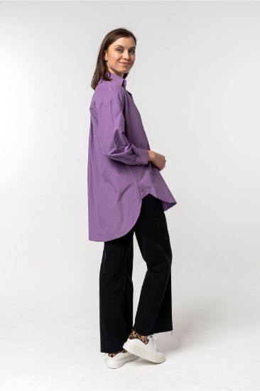 Picture of Soft Woven Material Oversize Loose Button Detailed Woman Shirt Lilac