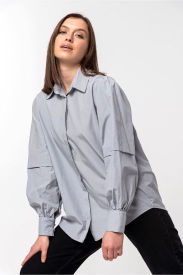 Picture of Soft Material Balon Sleeve Oversize Loose Woman Shirt Grey