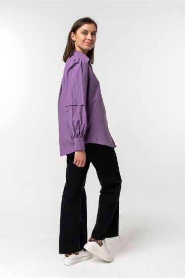 Picture of Soft Material Balon Sleeve Oversize Loose Woman Shirt Lilac