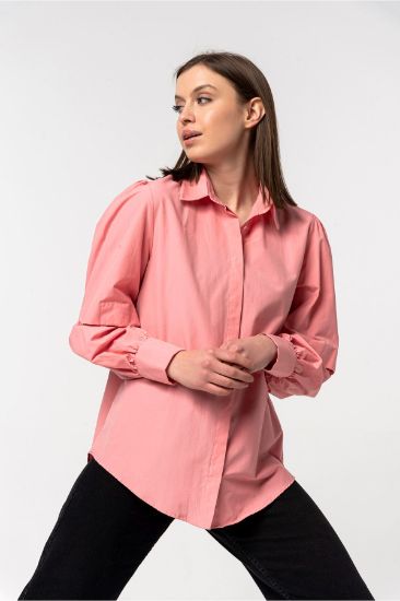Picture of Soft Material Balon Sleeve Oversize Loose Woman Shirt Powder