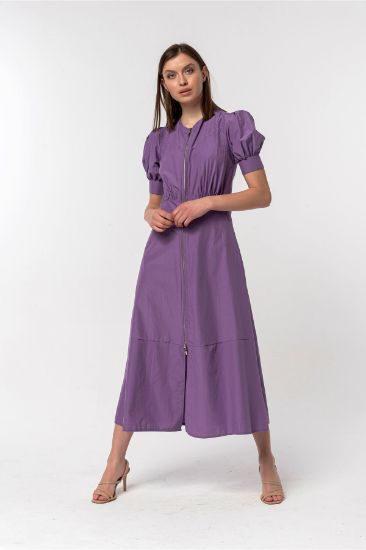 Picture of Soft Material Zipped Neck Midi Size Tam Kalıp Woman Dress Lilac