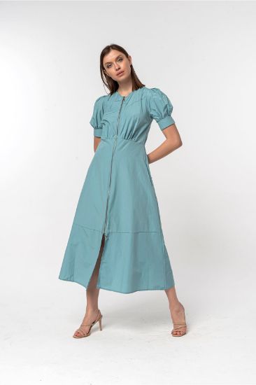 Picture of Soft Material Zipped Neck Midi Size Tam Kalıp Woman Dress Mint