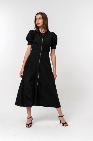 Picture of Soft Material Zipped Neck Midi Size Tam Kalıp Woman Dress Black