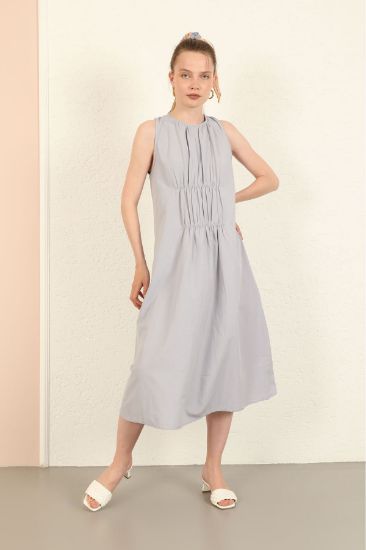 Picture of Soft Material Halter Neck Tam Kalıp Gipeli Woman Dress Grey