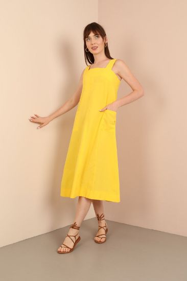 Picture of Soft Material Two with pockets Long Maxi Woman Dress Yellow