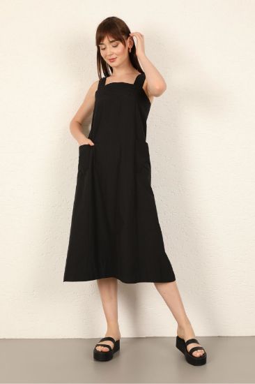 Picture of Soft Material Two with pockets Long Maxi Woman Dress Black