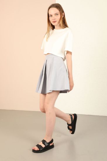Picture of Soft Material Mini Size Loose Kalıp Pleated Woman Short Skirt Grey