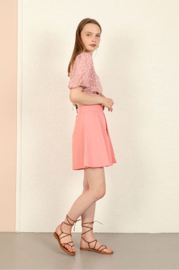 Picture of Soft Material Mini Size Loose Kalıp Pleated Woman Short Skirt Powder