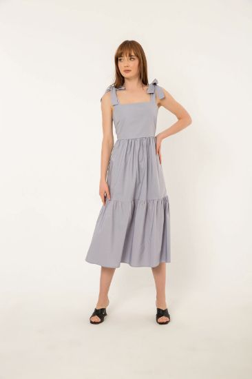 Picture of Soft Material Shoulder Bağlama Detail Woman Dress Grey