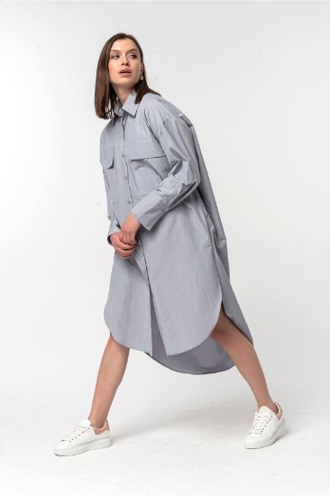 Picture of Soft Material Long Maxi Sleeve Oversize Loose slit Woman Shirt Grey