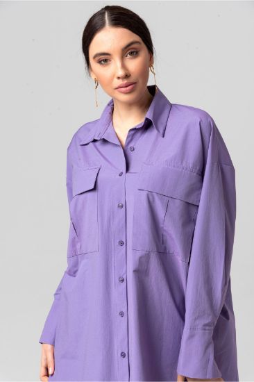 Picture of Soft Material Long Maxi Sleeve Oversize Loose slit Woman Shirt Lilac