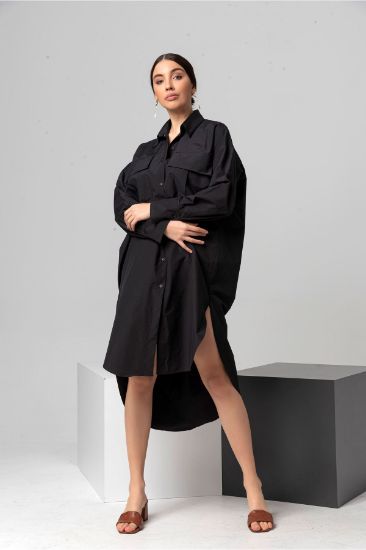 Picture of Soft Material Long Maxi Sleeve Oversize Loose slit Woman Shirt Black