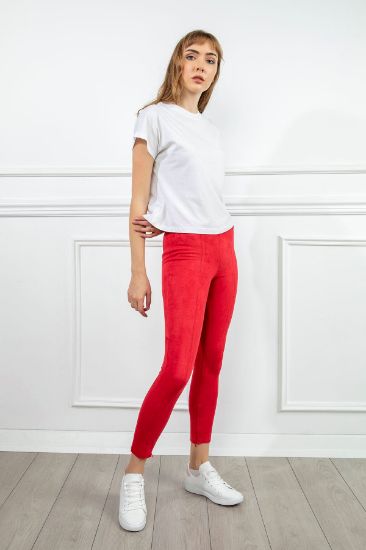Picture of Suede Material Bilek Size Skinny Kalıp Zipper Detailed Woman Tight Red