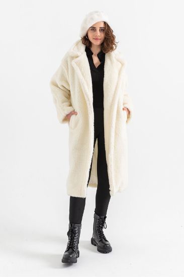 Picture of Teddy Material Jacket Neck Knee Six Size Oversize Loose Woman Coat Ecru