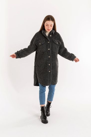 Picture of Teddy Material Shirt Neck Basen Size Oversize Loose Woman Coat Anthracite