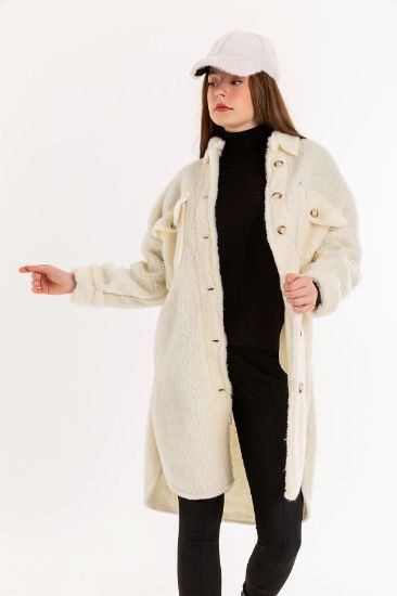 Picture of Teddy Material Shirt Neck Basen Size Oversize Loose Woman Coat Ecru