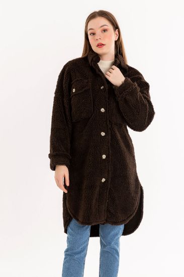 Picture of Teddy Material Shirt Neck Basen Size Oversize Loose Woman Coat Brown