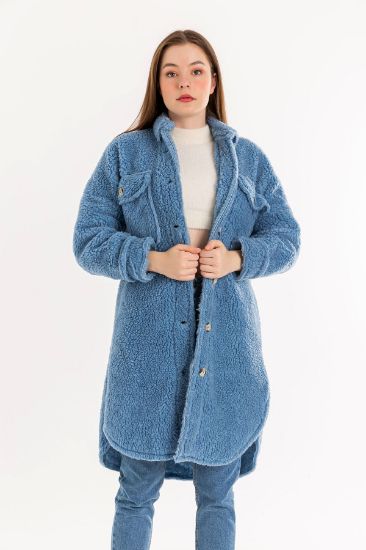Picture of Teddy Material Shirt Neck Basen Size Oversize Loose Woman Coat Blue