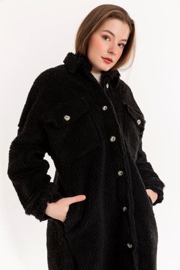 Picture of Teddy Material Shirt Neck Basen Size Oversize Loose Woman Coat Black
