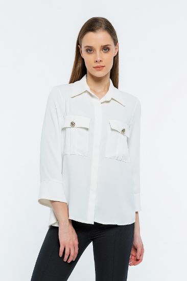 Picture of Bag Pocket Buttoned Buttoned three quarter Trojan Sleeve Blouse