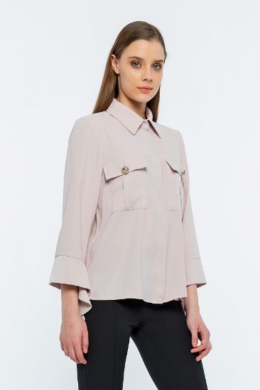Picture of Bag Pocket Buttoned Buttoned three quarter Trojan Sleeve Blouse